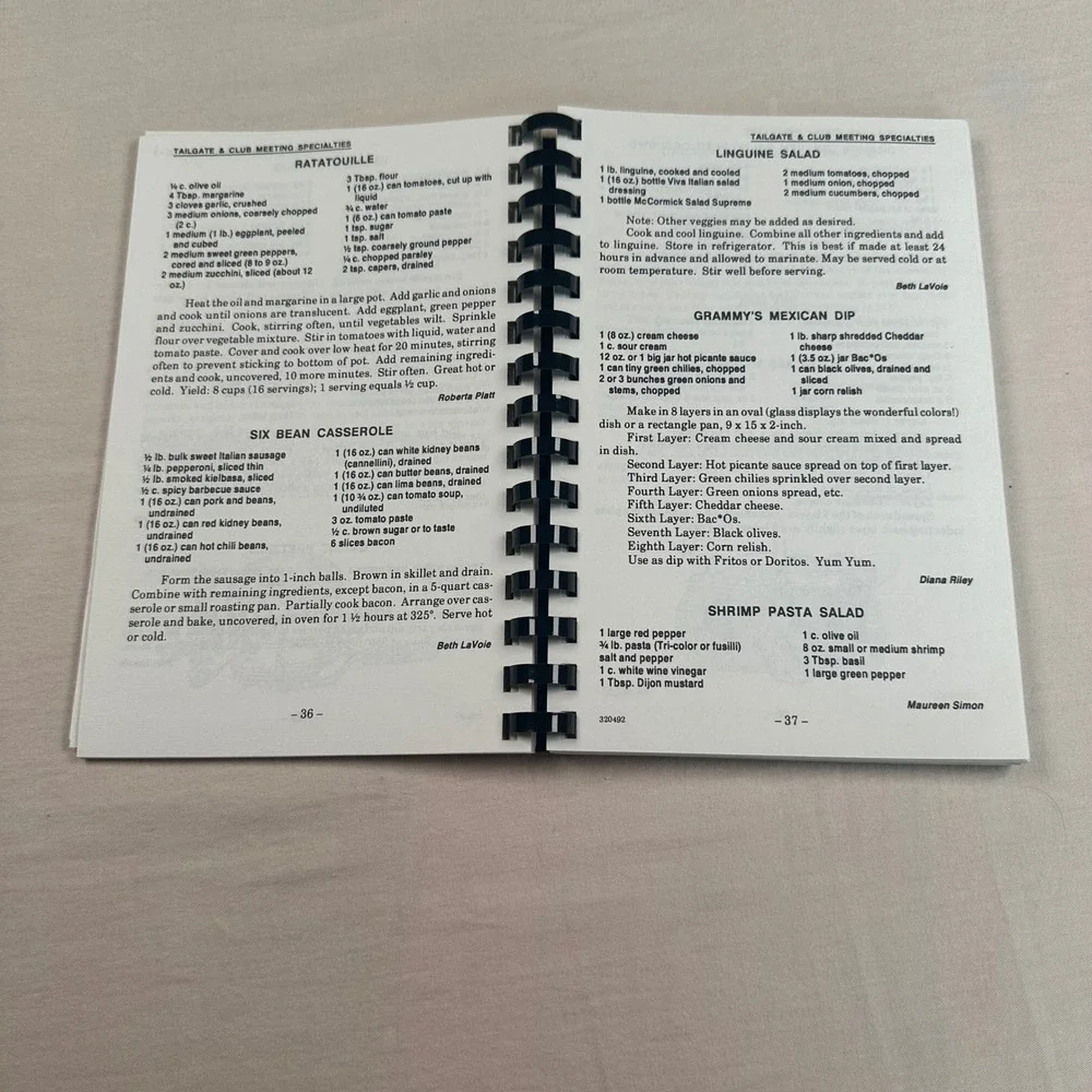 Vintage Tailgate & Club Meeting Specialties Spiral Cookbook Community Recipes